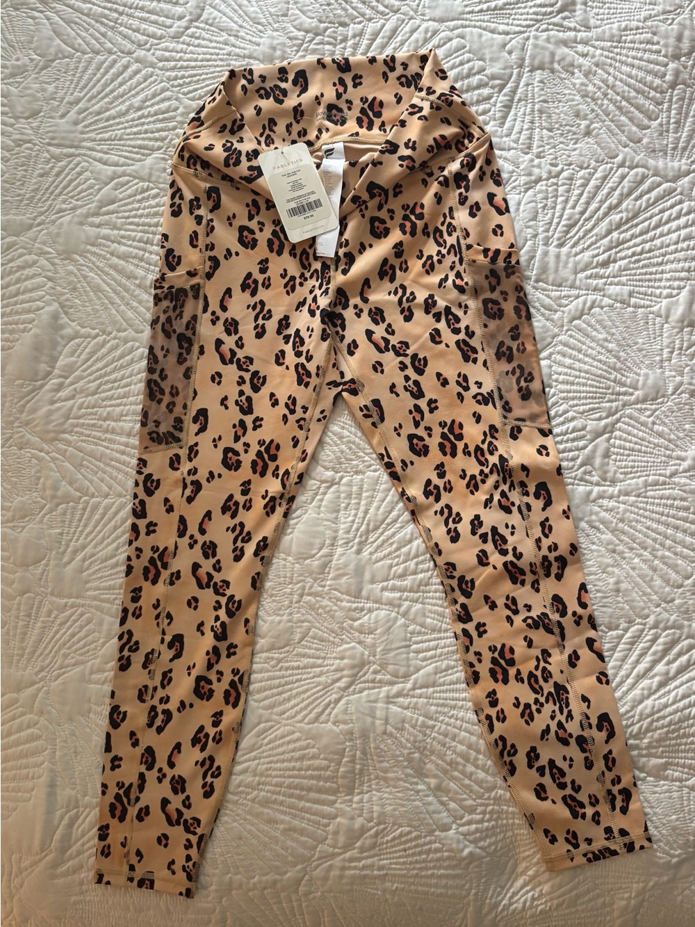 Fabletics Women POWER HOLD Leopard Print Leggings in Tan and Black